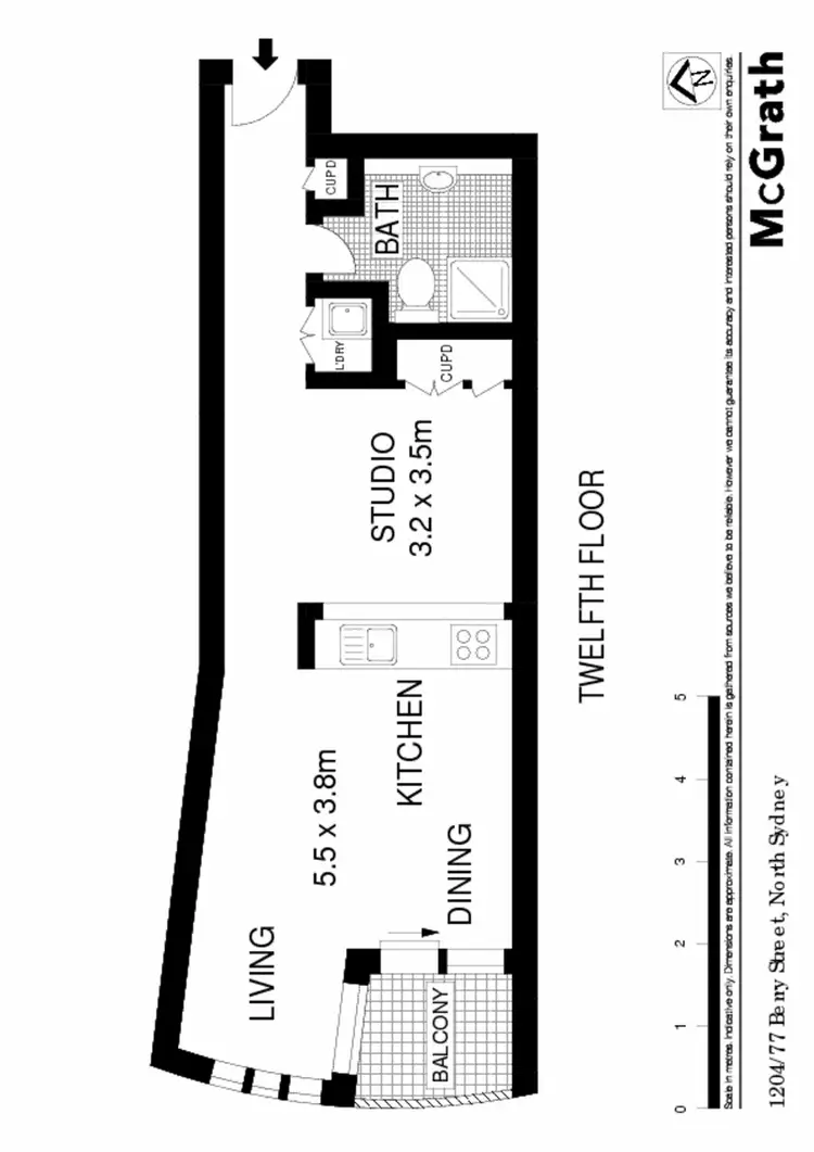 Floorplan of Homely studio listing, 1204/77 Berry Street, North Sydney NSW 2055