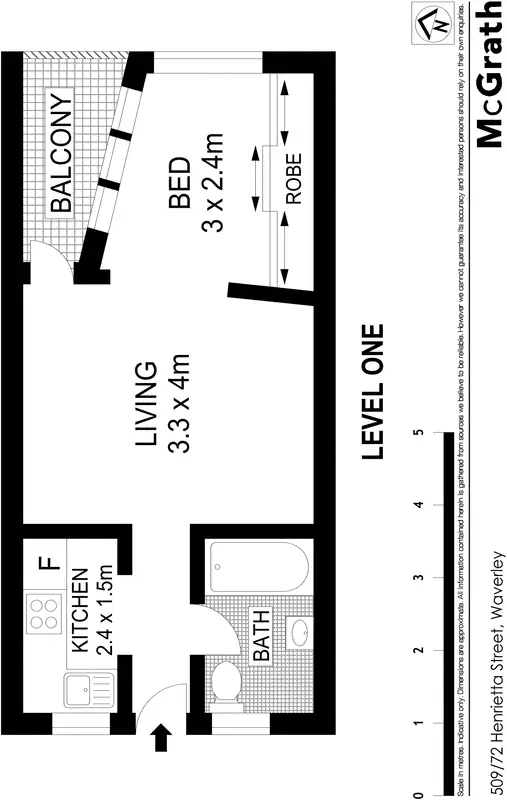 Floorplan of Homely studio listing, 509/72 Henrietta Street, Waverley NSW 2024