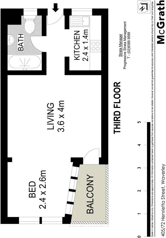 Floorplan of Homely studio listing, 405/72 Henrietta Street, Waverley NSW 2024