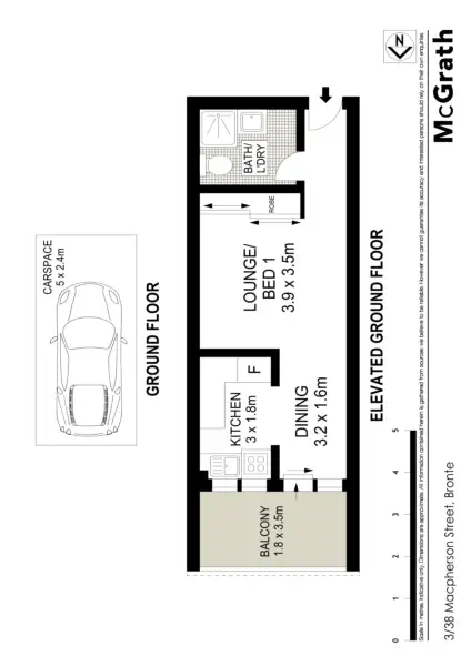 Floorplan of Homely studio listing, 3/38 Macpherson Street, Bronte NSW 2024