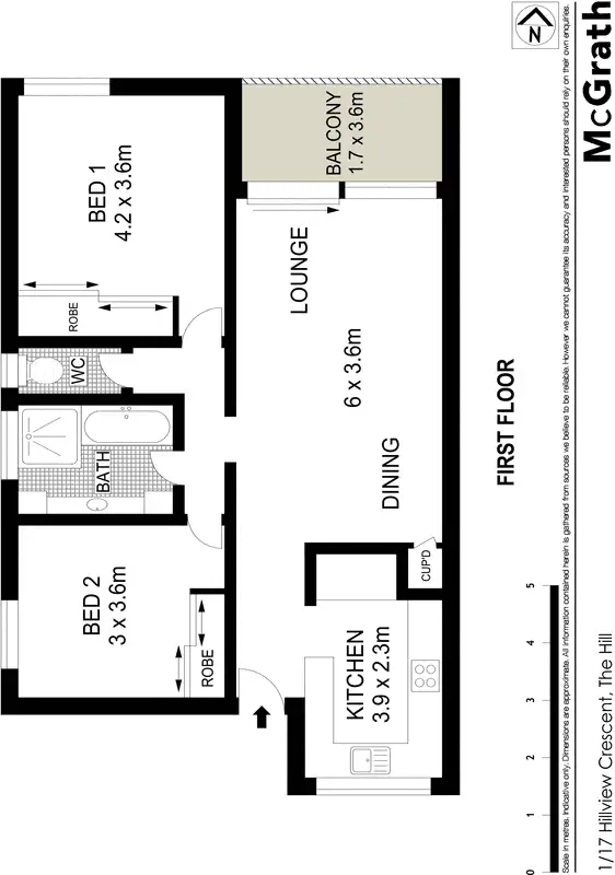 Floorplan of Homely apartment listing, 1/17 Hillview Crescent, The Hill NSW 2300