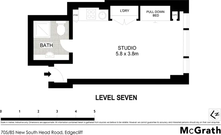 Floorplan of Homely studio listing, 705/85 New South Head Road, Edgecliff NSW 2027