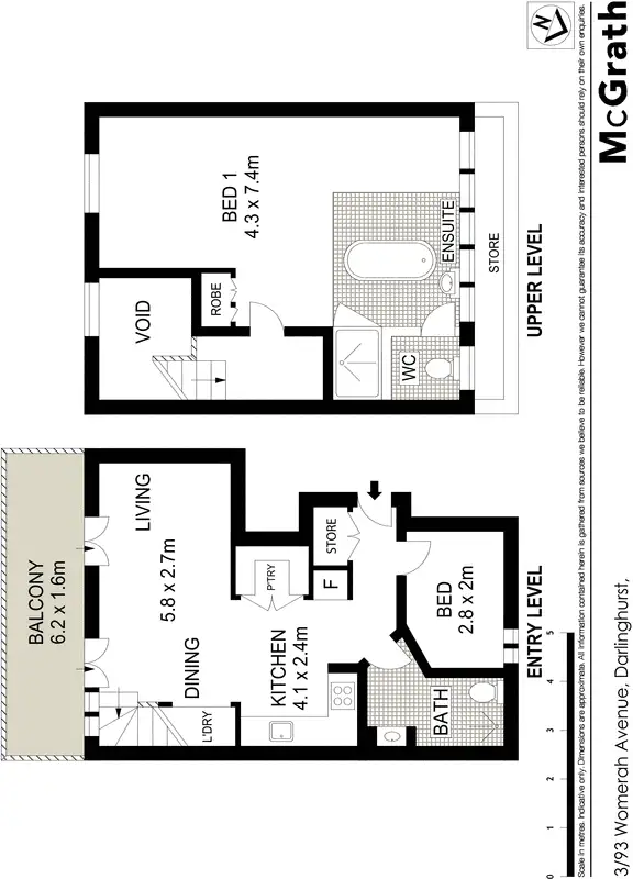 Floorplan of Homely apartment listing, 3/93 Womerah Avenue, Darlinghurst NSW 2010