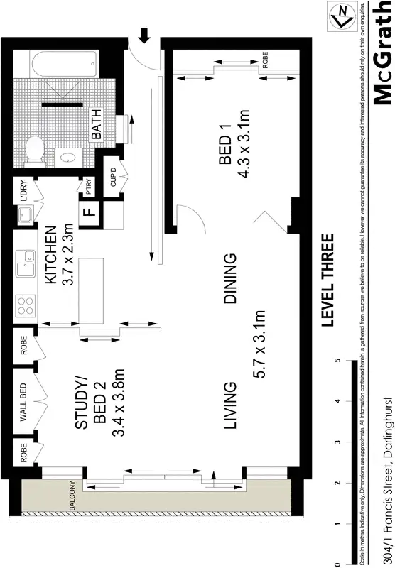 Floorplan of Homely apartment listing, 304/1 Francis Street, Darlinghurst NSW 2010