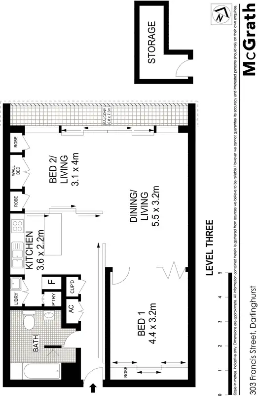 Floorplan of Homely apartment listing, 303/1 Francis Street, Darlinghurst NSW 2010