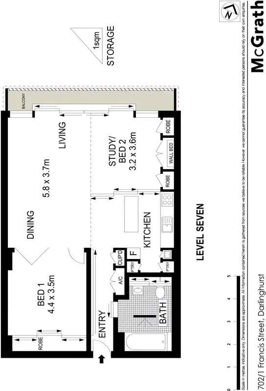 Floorplan of Homely apartment listing, 702/1 Francis Street, Darlinghurst NSW 2010