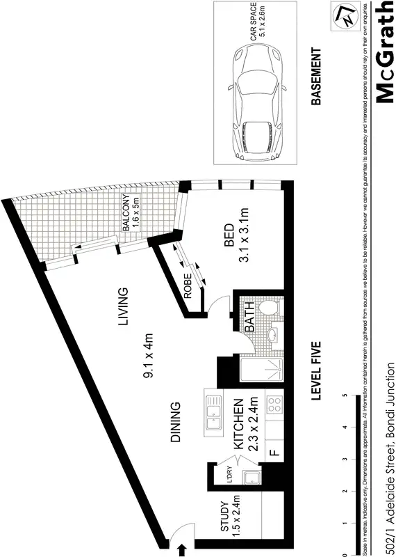 Floorplan of Homely apartment listing, 502/1 Adelaide Street, Bondi Junction NSW 2022