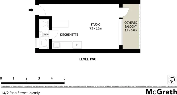 Floorplan of Homely studio listing, 14/2 Pine Street, Manly NSW 2095