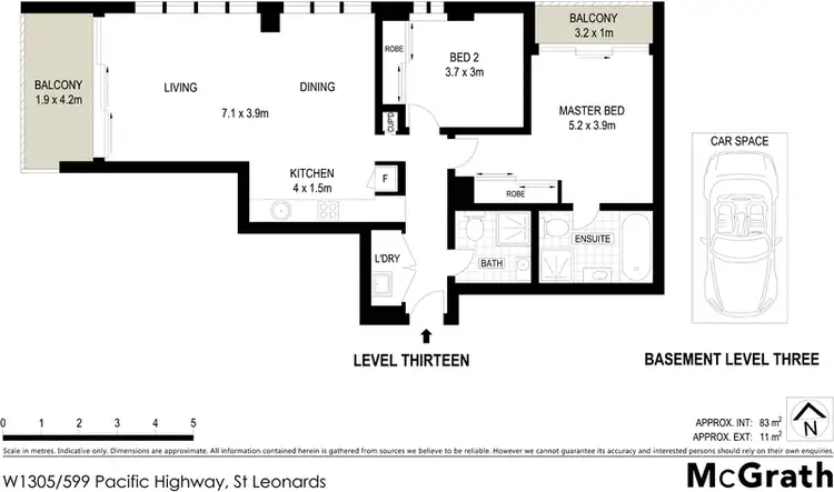 Floorplan of Homely apartment listing, W1305/599 Pacific Highway, St Leonards NSW 2065