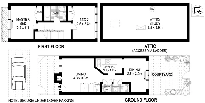 Floorplan of Homely townhouse listing, 9/43 Hereford Street, Glebe NSW 2037