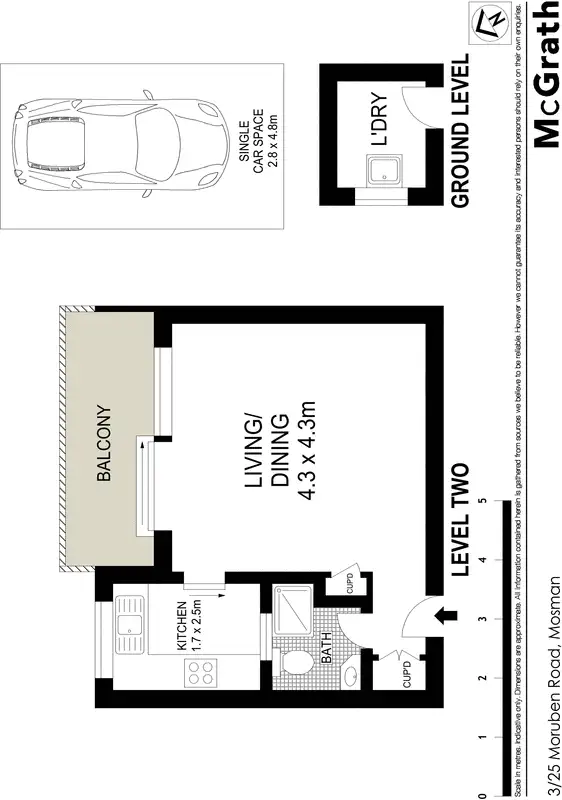 Floorplan of Homely studio listing, 3/25 Moruben Road, Mosman NSW 2088
