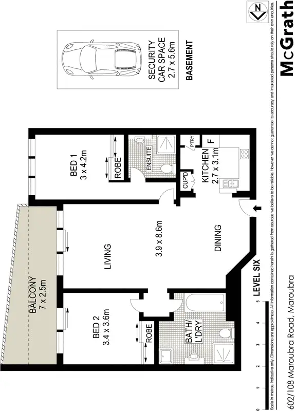 Floorplan of Homely apartment listing, 602/108 Maroubra Road, Maroubra NSW 2035