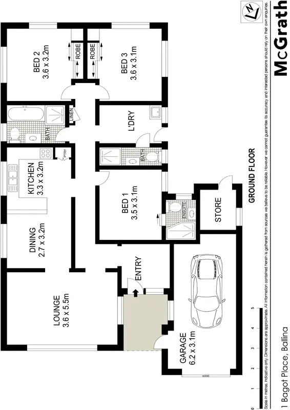 Floorplan of Homely house listing, 1 Bagot Place, Ballina NSW 2478