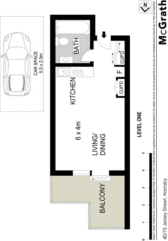 Floorplan of Homely studio listing, 40/75 Jersey Street, Hornsby NSW 2077