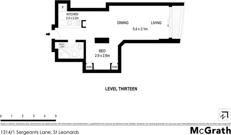 Floorplan of Homely studio listing, 1314/1 Sergeants Lane, St Leonards NSW 2065