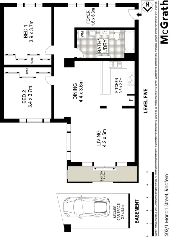 Floorplan of Homely apartment listing, 502/1 Marian Street, Redfern NSW 2016