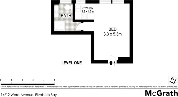 Floorplan of Homely studio listing, 14/12 Ward Avenue, Elizabeth Bay NSW 2011