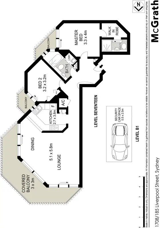 Floorplan of Homely apartment listing, 1708/185 Liverpool Street, Sydney NSW 2000