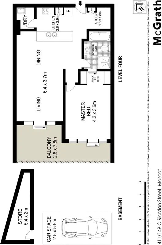 Floorplan of Homely apartment listing, 411/149 O'Riordan Street, Mascot NSW 2020