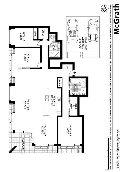 Floorplan of Homely apartment listing, 308/2 Point Street, Pyrmont NSW 2009