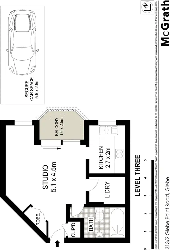 Floorplan of Homely studio listing, 313/2 Glebe Point Road, Glebe NSW 2037