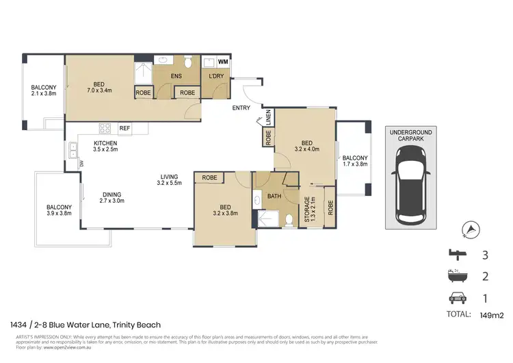 Floorplan of Homely unit listing, 1434/2-8 Blue Water Lane, Trinity Beach QLD 4879