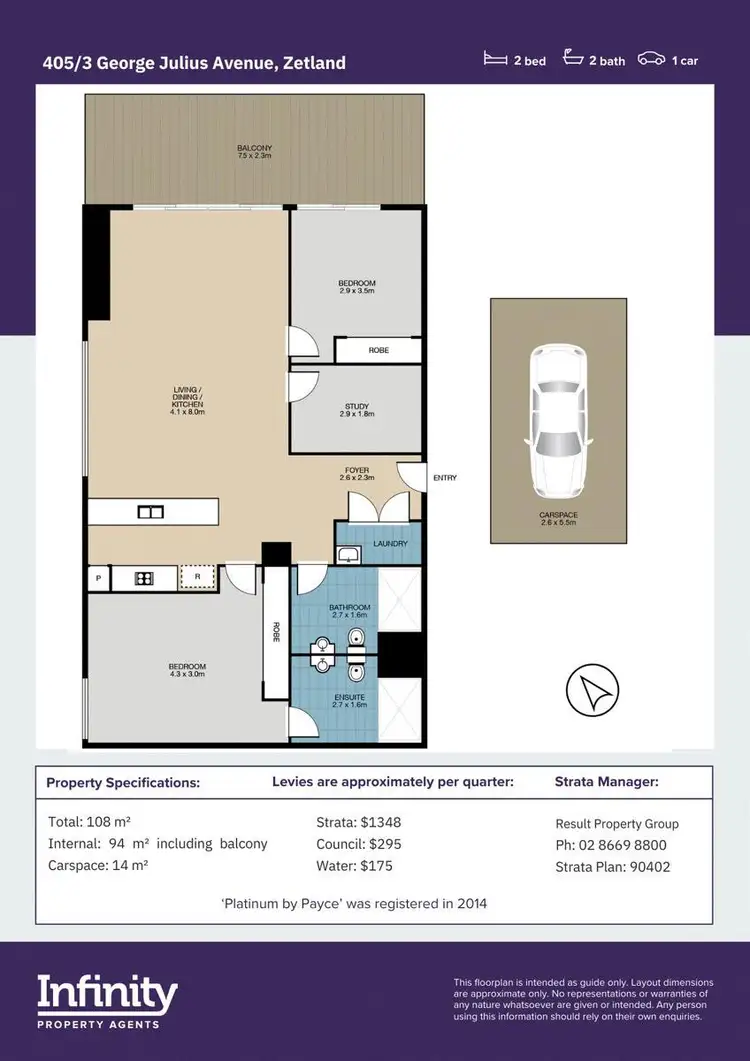 Floorplan of Homely apartment listing, 405/3 George Julius Avenue, Zetland NSW 2017