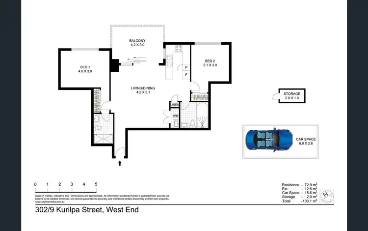Floorplan of Homely unit listing, 302/9 Kurilpa Street, West End QLD 4101