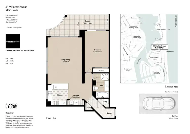 Floorplan of Homely apartment listing, 8/1-9 Hughes Avenue, Main Beach QLD 4217