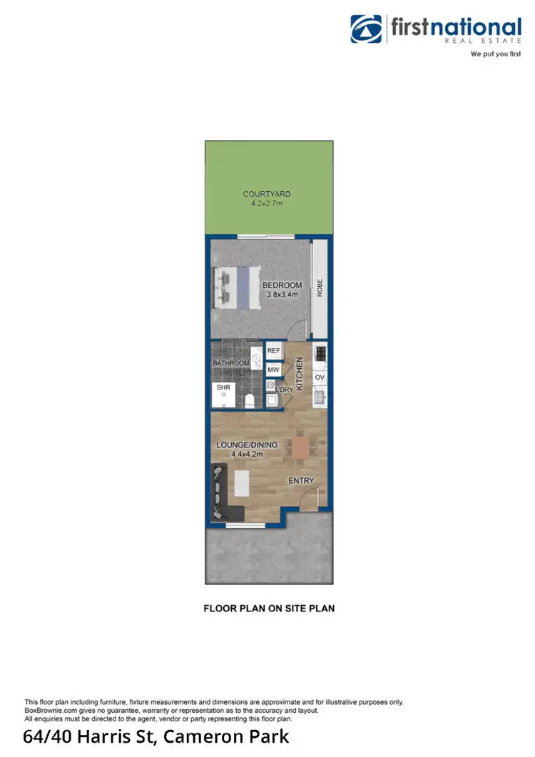Floorplan of Homely studio listing, 64/40 Harris Street, Cameron Park NSW 2285