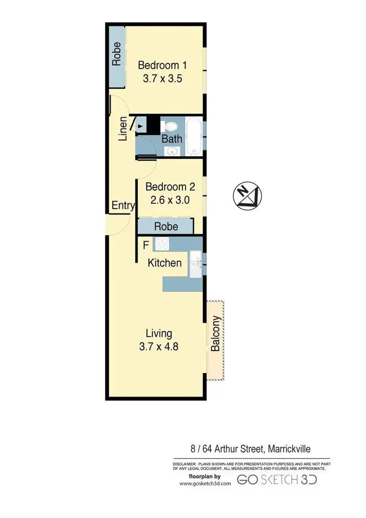 Floorplan of Homely apartment listing, 8/64 Arthur Street, Marrickville NSW 2204