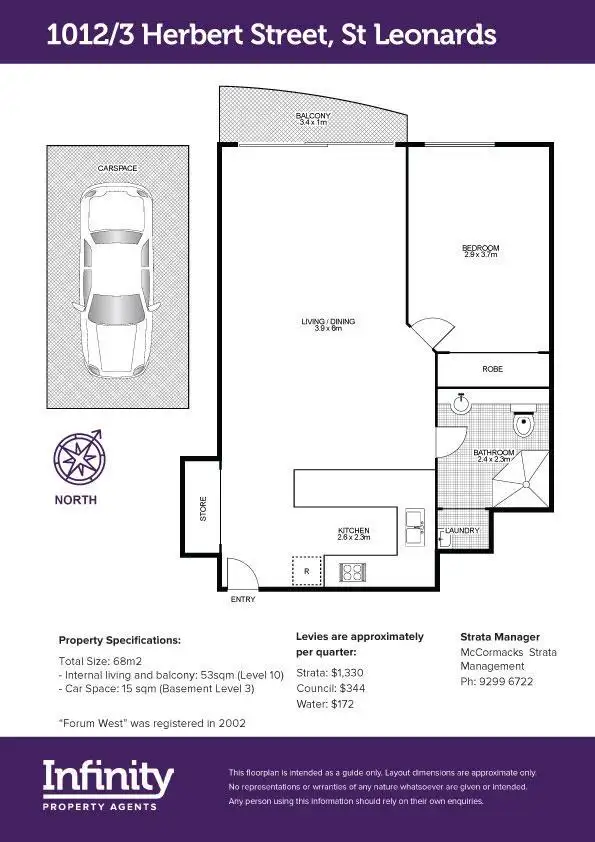 Floorplan of Homely apartment listing, 1012/3 Herbert Street, St Leonards NSW 2065