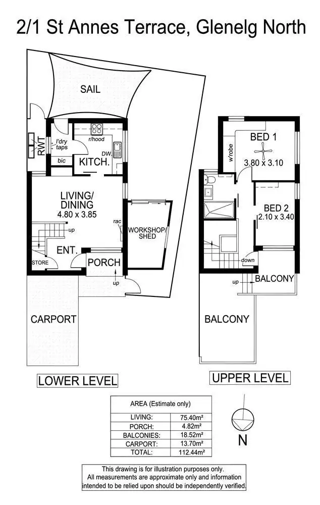 Floorplan of Homely unit listing, 1/2 St Annes Terrace, Glenelg North SA 5045