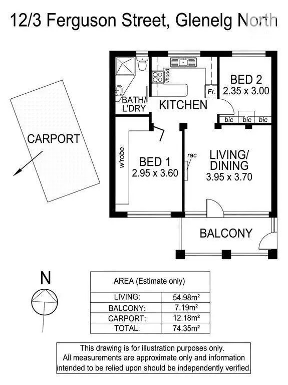 Floorplan of Homely unit listing, 12/3 Ferguson Street, Glenelg North SA 5045