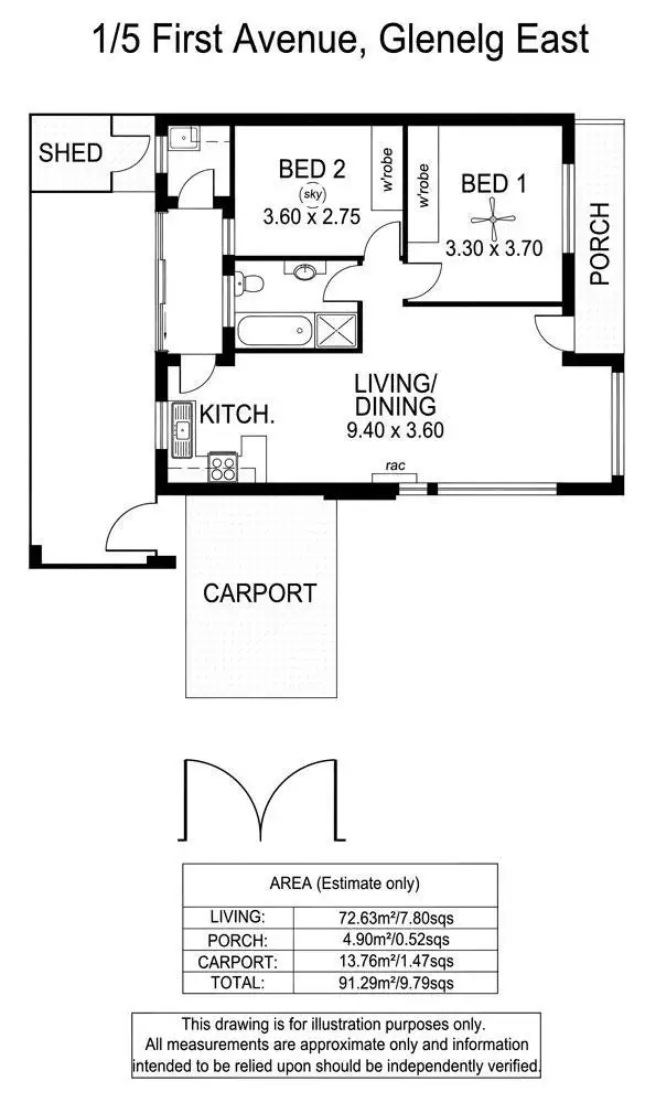 Floorplan of Homely unit listing, 1/5 First Avenue, Glenelg East SA 5045