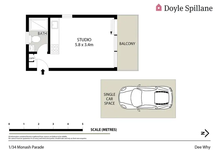 Floorplan of Homely studio listing, 1/34 Monash Parade, Dee Why NSW 2099