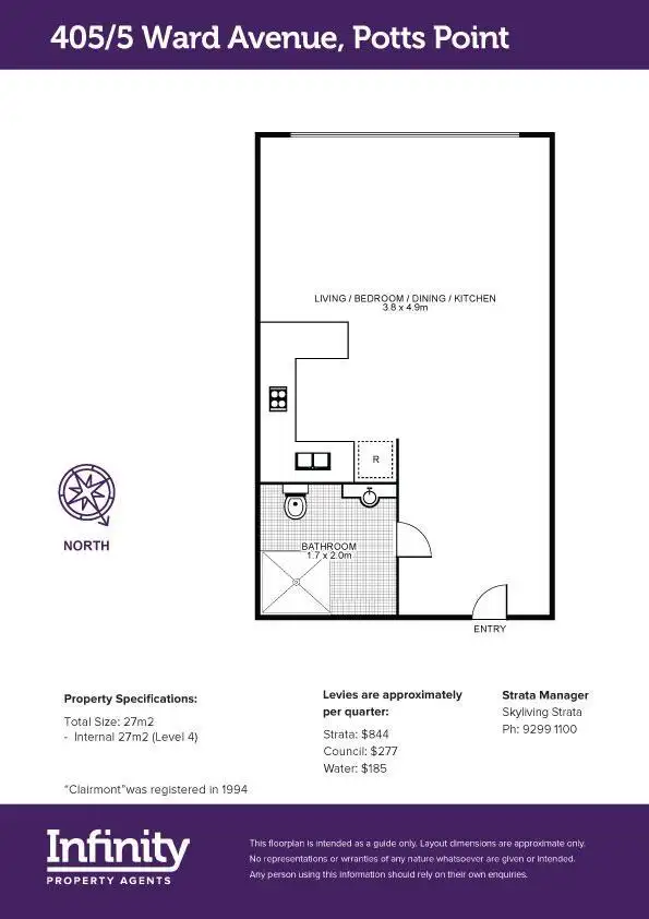 Floorplan of Homely apartment listing, 405/5 Ward Avenue, Potts Point NSW 2011
