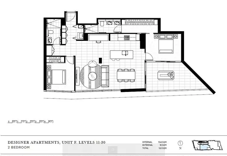Floorplan of Homely apartment listing, 1602/3 Northcliffe Terrace, Surfers Paradise QLD 4217