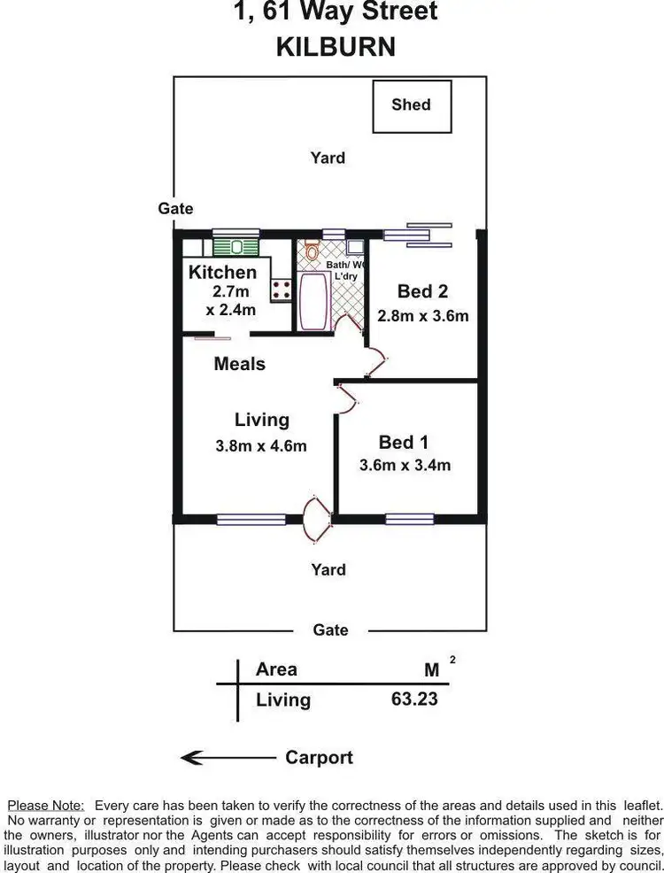 Floorplan of Homely unit listing, 1/61 Way Street, Kilburn SA 5084