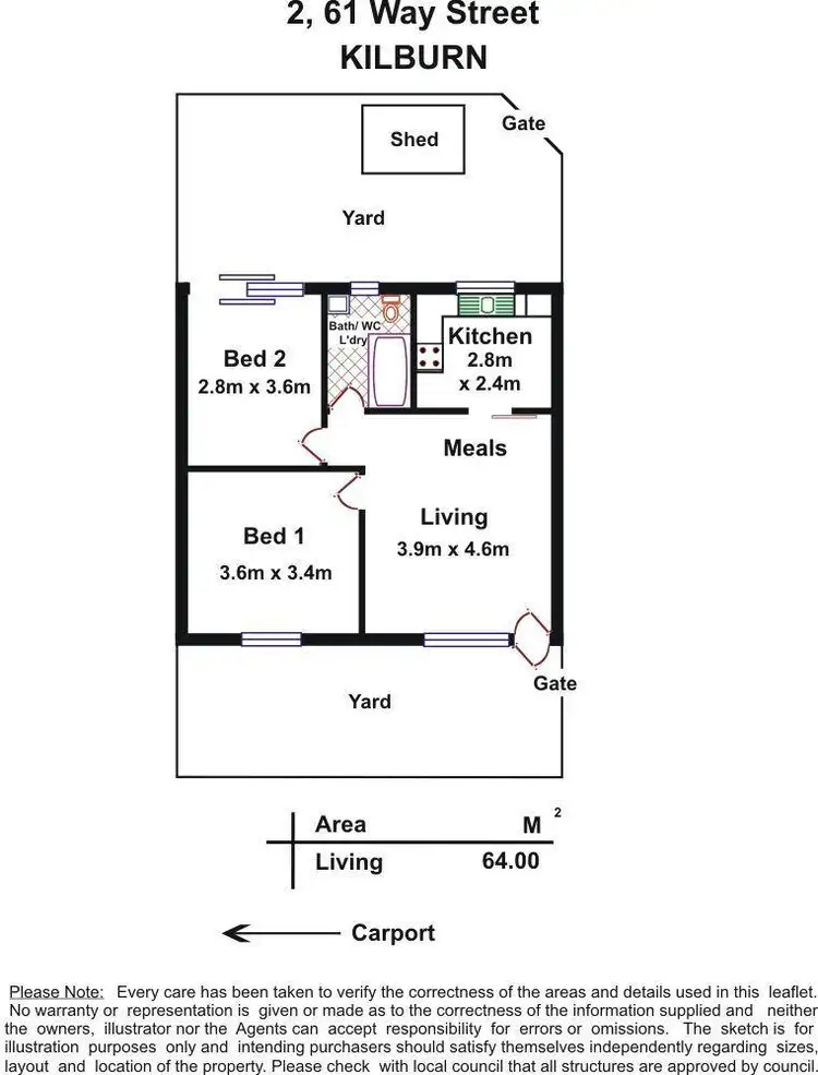 Floorplan of Homely unit listing, 2/61 Way Street, Kilburn SA 5084