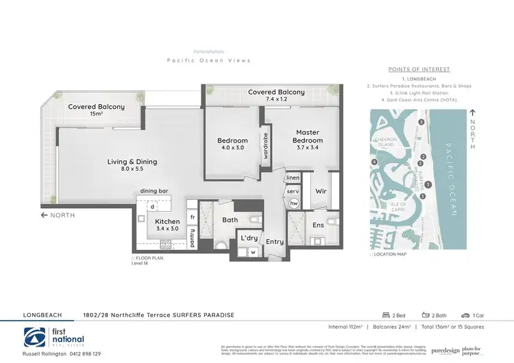 Floorplan of Homely apartment listing, 1802 'Longbeach' 28 Northcliffe Terrace, Surfers Paradise QLD 4217