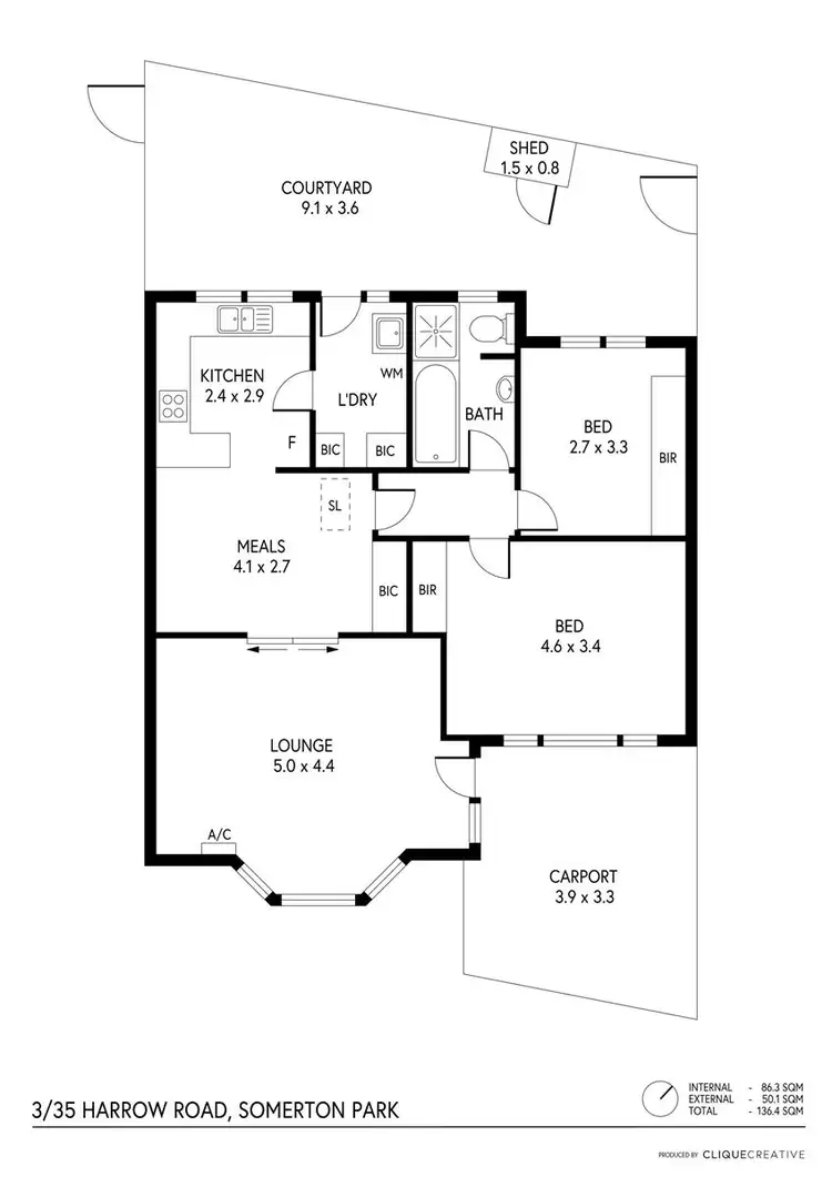 Floorplan of Homely unit listing, 3/35 Harrow Road, Somerton Park SA 5044