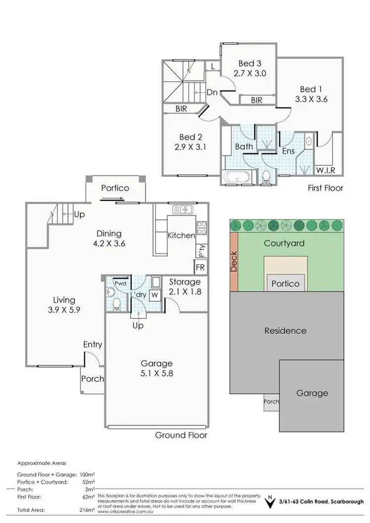 Floorplan of Homely townhouse listing, 3/61-63 Colin Road, Scarborough WA 6019