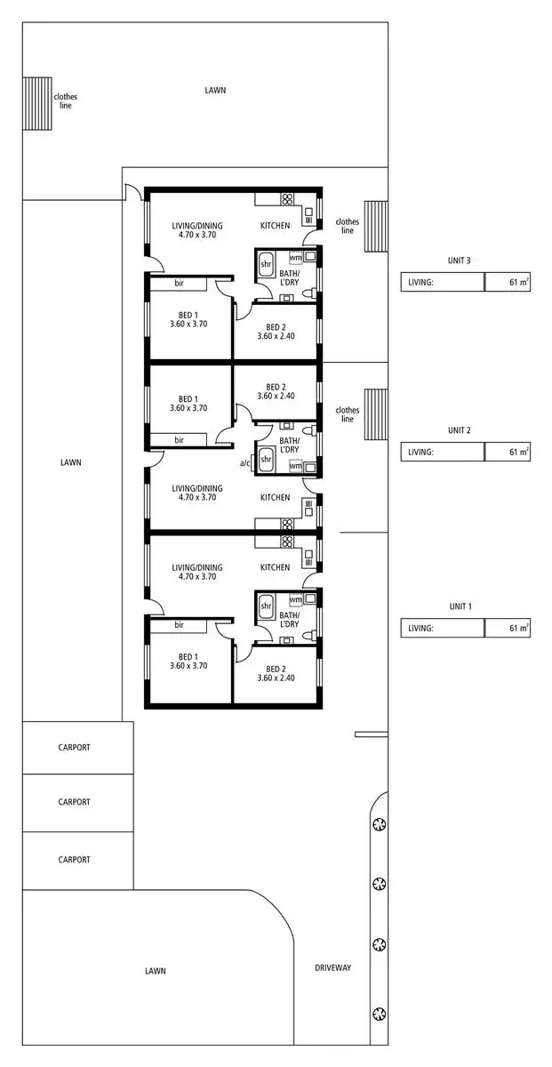 Floorplan of Homely block of units listing, 1,2 & 3/9 Pipers Avenue, Windsor Gardens SA 5087