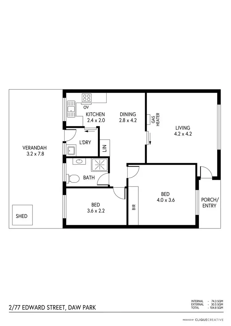 Floorplan of Homely unit listing, 2/77 Edward Street, Daw Park SA 5041