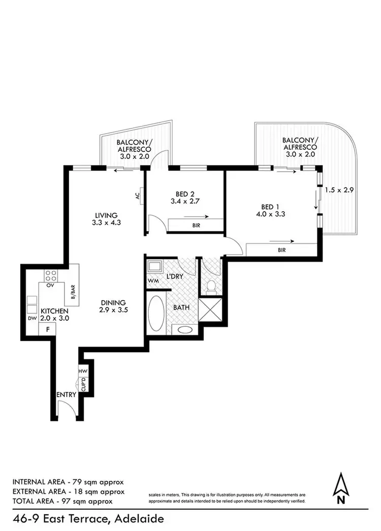 Floorplan of Homely apartment listing, 46/9 East Terrace, Adelaide SA 5000