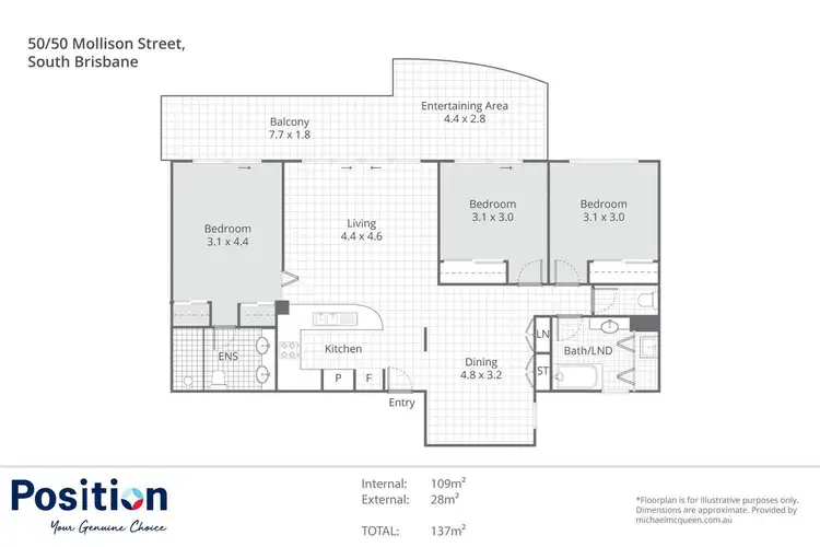 Floorplan of Homely apartment listing, 50/50 Mollison Street, South Brisbane QLD 4101