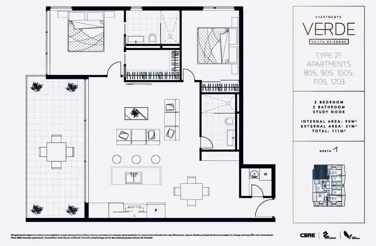 Floorplan of Homely unit listing, 805/5 Cameron Street, South Brisbane QLD 4101
