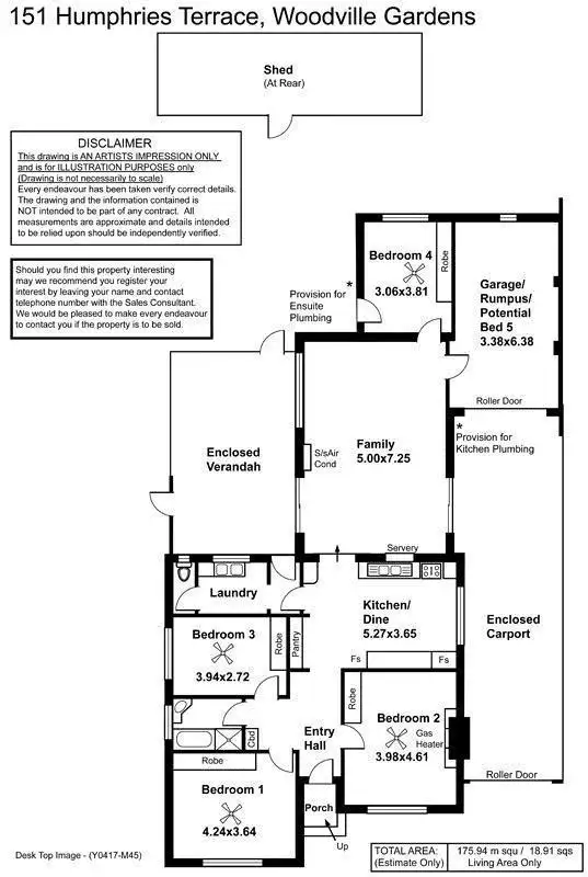 Floorplan of Homely house listing, 151 Humphries Terrace, Woodville Gardens SA 5012
