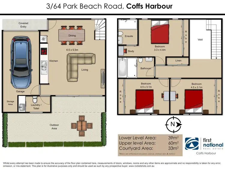 Floorplan of Homely townhouse listing, 1/64 Park Beach Road, Coffs Harbour NSW 2450